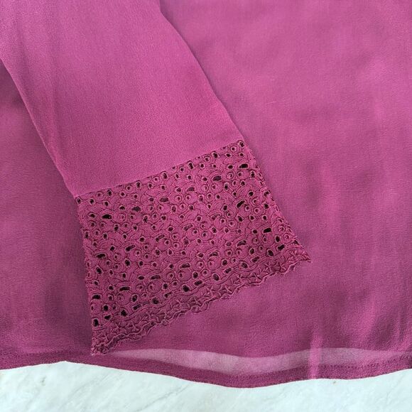 J. Jill 100% silk plum eyelet detail blouse top size LP - Picture 7 of 7